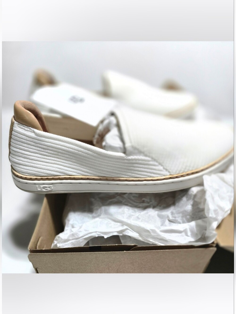 UGG Womens 8 In Box White Ribbed Slip-On Sammy Sneakers Ribbed Knit Texture - Picture 10 of 10